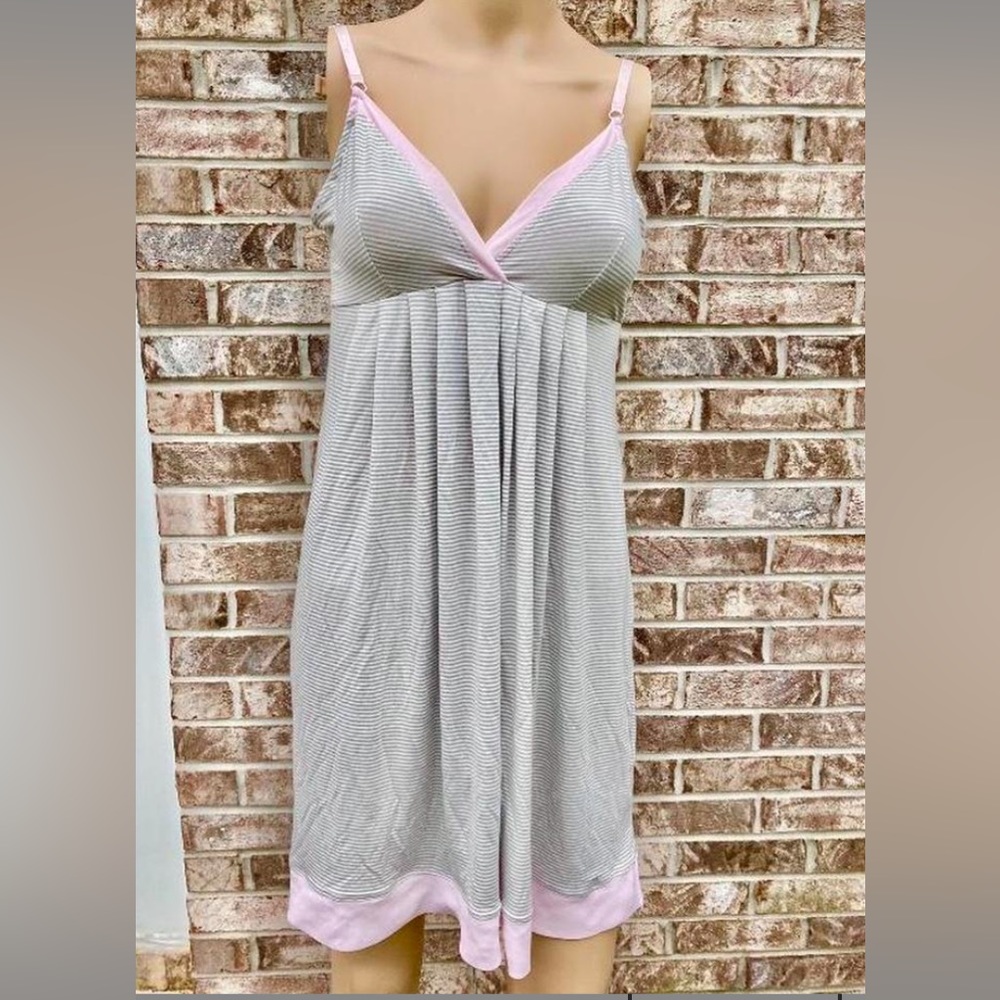 Grey & White Striped & Light Baby Pink Soft Dress/Slip